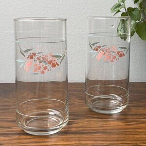 2 Corelle Pink Flowers Silk Blossoms Glasses Tumblers 16 oz